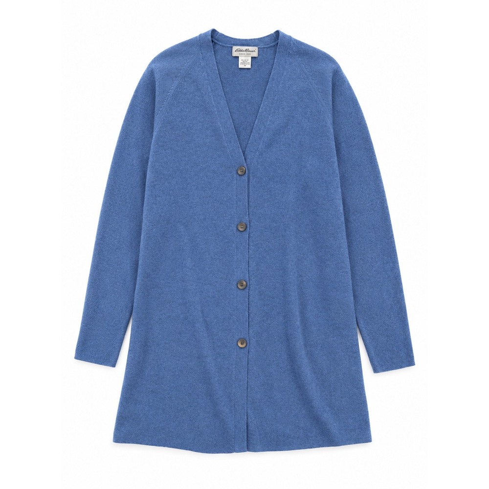 Eddie Bauer Womens Blue 100% Cotton V-Neck Longline Cardigan Sweater Size M